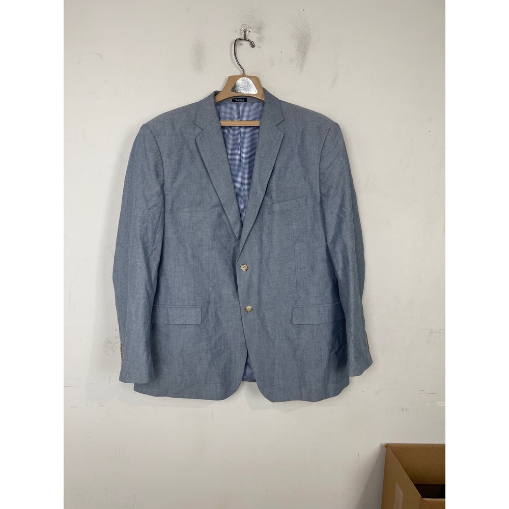 Saddlebred Mens 44R‎ Light Blue 100% Cotton 2 Button Blazer Sport Coat Gingham